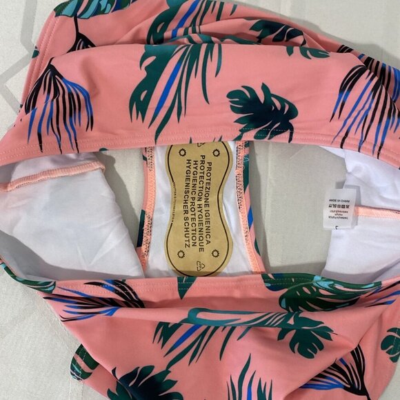 Bikini Bathing Suit Size L Pink Tropical Print Bottom High Cut NWOT - Picture 5 of 6